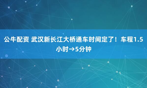 公牛配资 武汉新长江大桥通车时间定了！车程1.5小时→5分钟